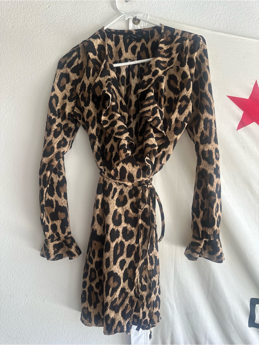 Romeo & Juliet Couture Leopard Print Long Sleeve Wrap Dress - Brown/Black